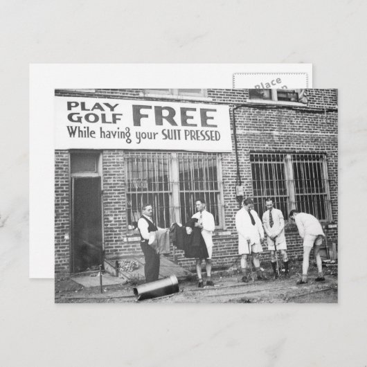 ゴ遊ルフフリー(スーツを押しながら) ポストカード (正面/裏面)