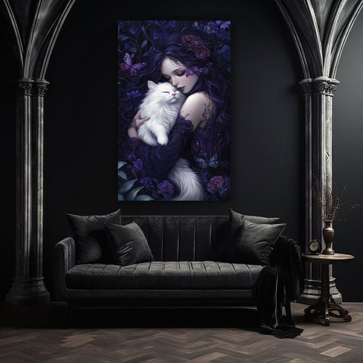 ゴothicな美女と彼女の白猫 ポスター