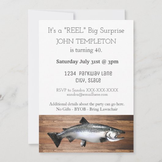 サおもしろいケ魚釣り成人男子誕生日 招待状 (裏面)