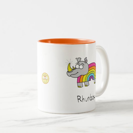 サイおもしろいノ虹かわいいサイの子ども漫画 ツートーンマグカップ (正面右)