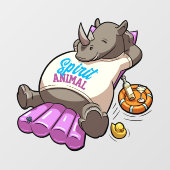 サイおもしろいノ霊動物プールパーティー漫画Rhino ウィンドウサイン (シート)