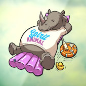 サイおもしろいノ霊動物プールパーティー漫画Rhino ウィンドウサイン (シート3)