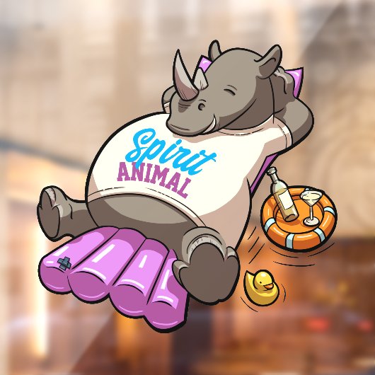 サイおもしろいノ霊動物プールパーティー漫画Rhino ウィンドウサイン (シート2)