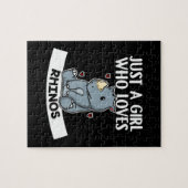 サイのかわいいサイが好きな女の子 ジグソーパズル (横)