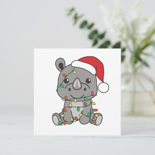 サイのクリスマス冬の動物サイ シーズンカード (スタンド正面)