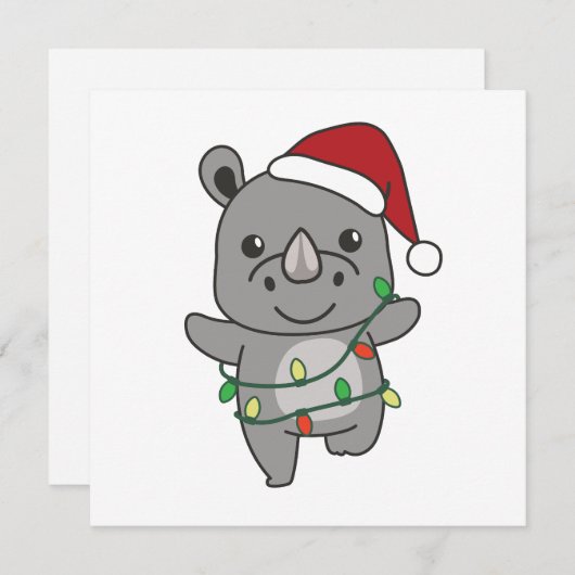 サイのクリスマス冬の動物サイ シーズンカード (正面/裏面)