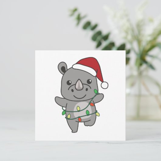 サイのクリスマス冬の動物サイ シーズンカード (スタンド正面)