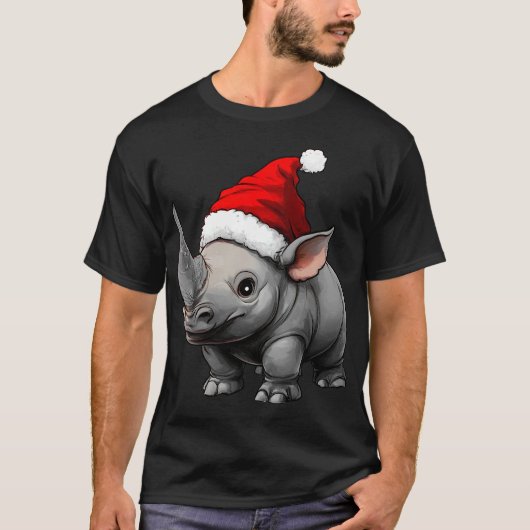 サイのクリスマス / サンタクロースのサイ Tシャツ (正面)