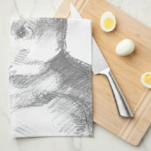 サイのサイの鉛筆のスケッチのスケッチ キッチンタオル (四つ折り)