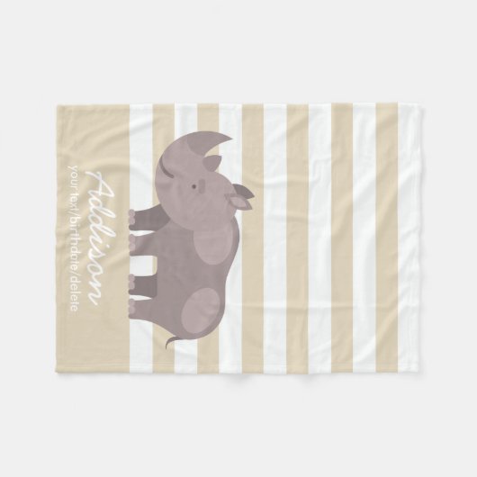 サイのジャングルのタンのかわいくパーソナライズなストライプ フリースブランケット (正面(横))