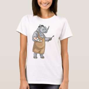 サイのペインター+ペイントブラシ+ペインティング Tシャツ