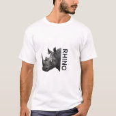 サイのポートレート モノクロ Tシャツ (正面)