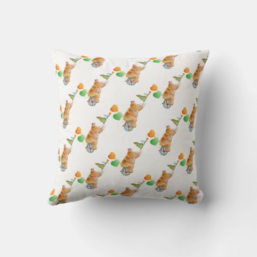 サイの一輪車の水彩のサーカス名の枕 クッション (裏面)