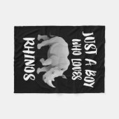 サイの動物の贈り物が大好きな少年 フリースブランケット (正面(横))