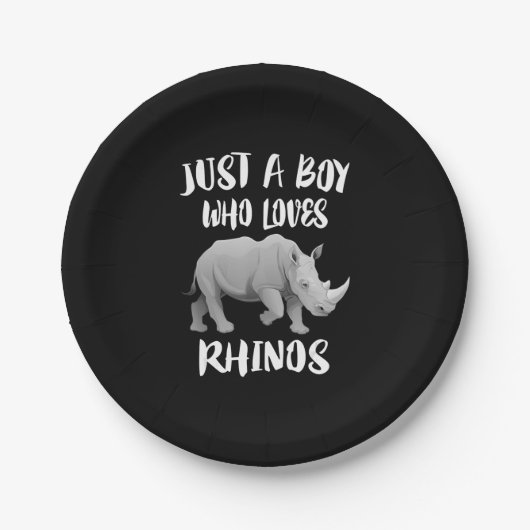 サイの動物の贈り物が大好きな少年 ペーパープレート (正面)