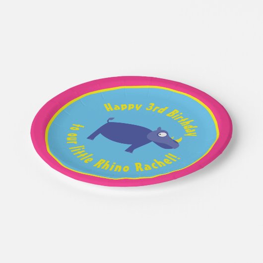 サイの紙皿の動物の誕生会 ペーパープレート (アングル)