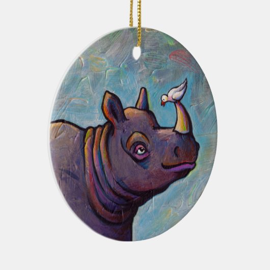 サイの芸術の小さい鳥のうわさ話のおもしろいの絵を描くこと セラミックオーナメント (右)