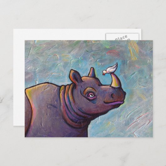 サイの芸術の小鳥ゴシップおもしろい絵画ズ ポストカード (正面/裏面)