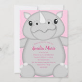 サイの誕生日パーティーピンク 招待状 (正面)