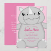 サイの誕生日パーティー ピンク 招待状 (正面/裏面)