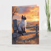 サイアミス猫on split rail fence誕生日 カード (正面)