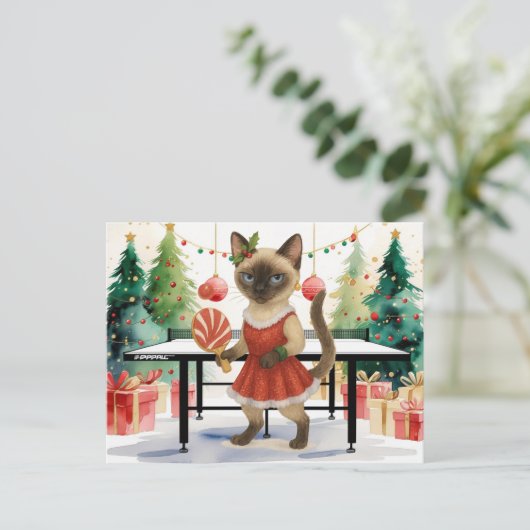 サイアム猫好きをテーマにしたピンポンのクリスマス シーズンポストカード (スタンド正面)