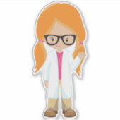 サイエンスガール，科学者，かわいい女の子，オレンジ色の髪 シール (正面)