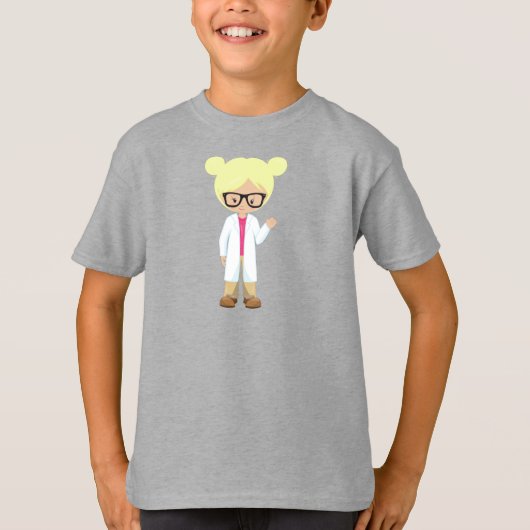サイエンスガール,科学者,かわいい女の子,ブロンド髪 Tシャツ (正面)