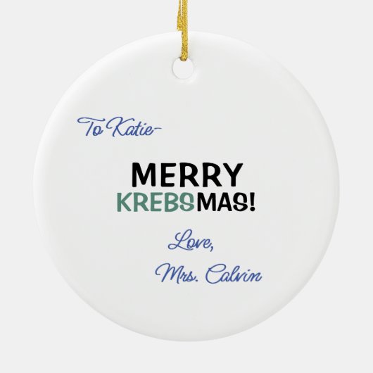 サイエンスバイオロジークレイズサイクルクリスマス先生名 セラミックオーナメント (裏面)