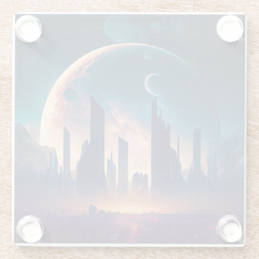 サイエンスフィクションサイバパンク宇宙シティ ガラスコースター (裏面)