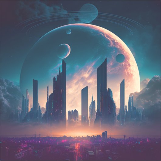 サイエンスフィクションサイバパンク宇宙シティ シール (正面)