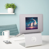 サイエンスフィクションサイバパンク宇宙シティ シール (デスク上のノートパソコン)