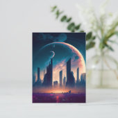 サイエンスフィクションサイバパンク宇宙シティ ポストカード (スタンド正面)