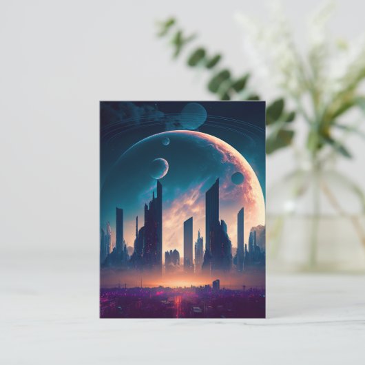 サイエンスフィクションサイバパンク宇宙シティ ポストカード (スタンド正面)
