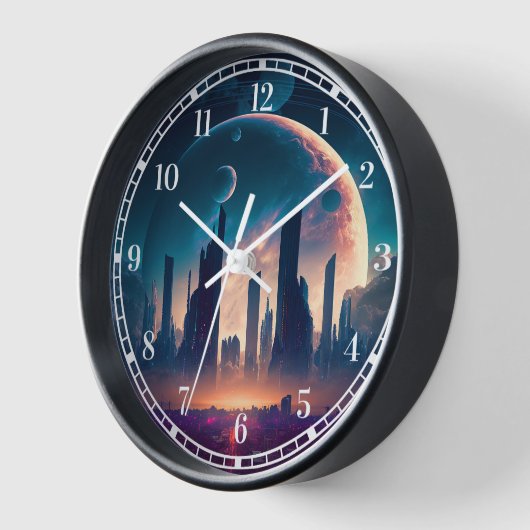 サイエンスフィクションサイバパンク宇宙シティ 壁時計 (傾斜)