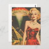 サイエンスフィクションファンタジーエイリアンブロンドウーマンインレッドドレス ポストカード (正面/裏面)