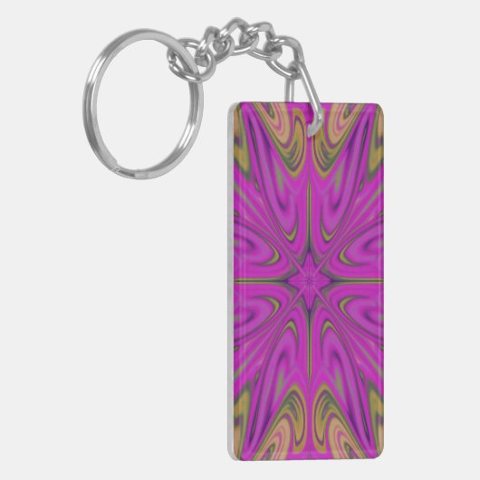 サイカデリック液体カラフル抽象芸術紫オレンジ キーホルダー (正面左)