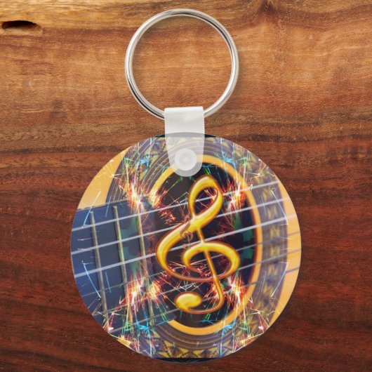 サイカデリック・アコスティックギター音楽シートデザイン キーホルダー (正面)