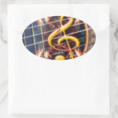 サイカデリック・アコスティックギター音楽シートデザイン 楕円形シール (バッグ)