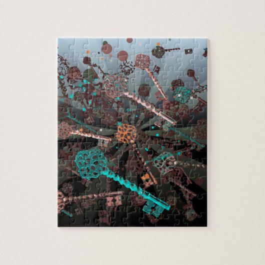 サイカデルのスチームパンク鍵、光線、ダークレトロ ジグソーパズル (縦)