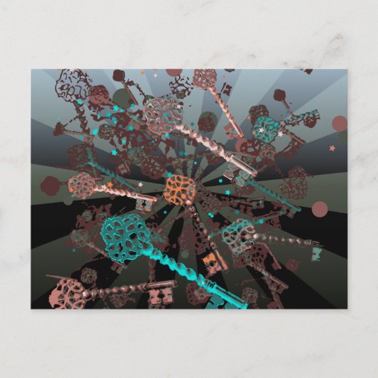 サイカデルのスチームパンク鍵、光線、ダークレトロ ポストカード (正面)