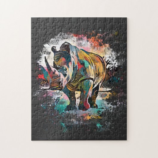 サイカラフルノセロス! |ブラック懸命難 ジグソーパズル (縦)