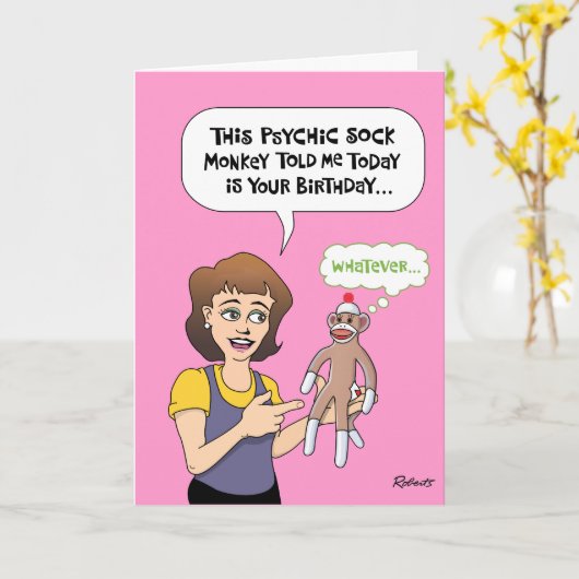 サイキッおもしろいクソックサル誕生日 カード (黄色い花)