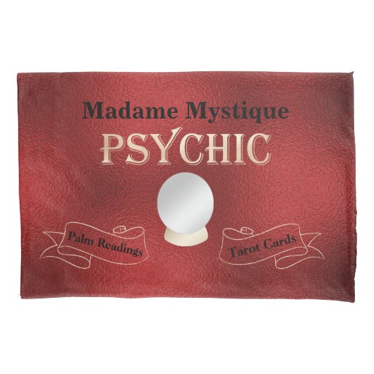 サイキッククリスタルボール金ゴールドとダークレッド 枕カバー (正面)