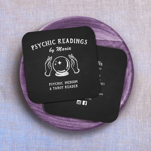 サイキック媒質クリスタルボールとハンズブラック スクエア名刺