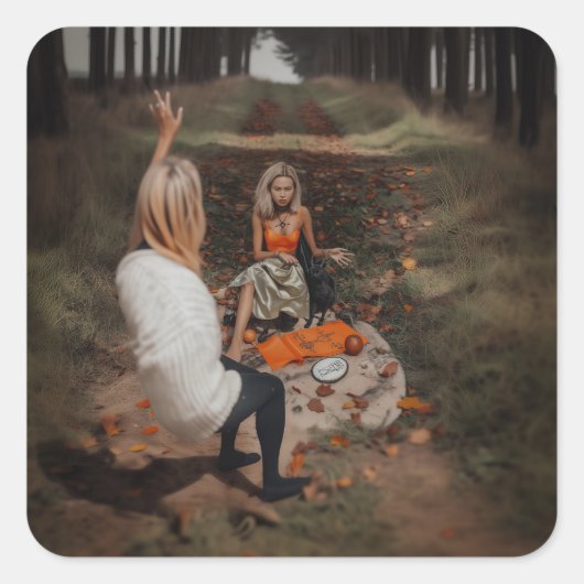 サイキック読み手ミディアムウィッチーダークオカルトAIアート スクエアシール (正面)