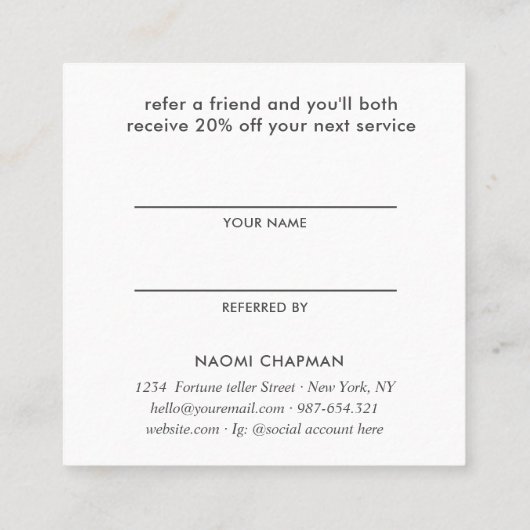 サイキミディアムタロッツフォーチュンテラー参照フレンド スクエア名刺 (裏面)