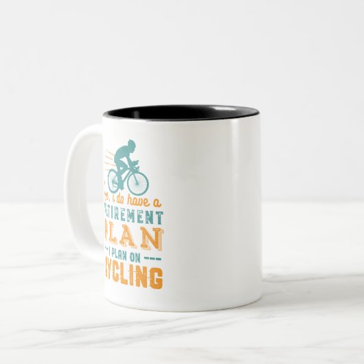 サイクおもしろいリ退職したスト退職計画サイクリング ツートーンマグカップ (正面左)