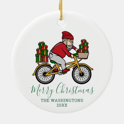 サイクパーソナライズされたリスト・サンタ・クリスマス セラミックオーナメント (裏面)