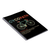 サイクリストおもしろいサイクリング用Cycopathバイクもしくは自転車に乗る人 ノートブック (右側)